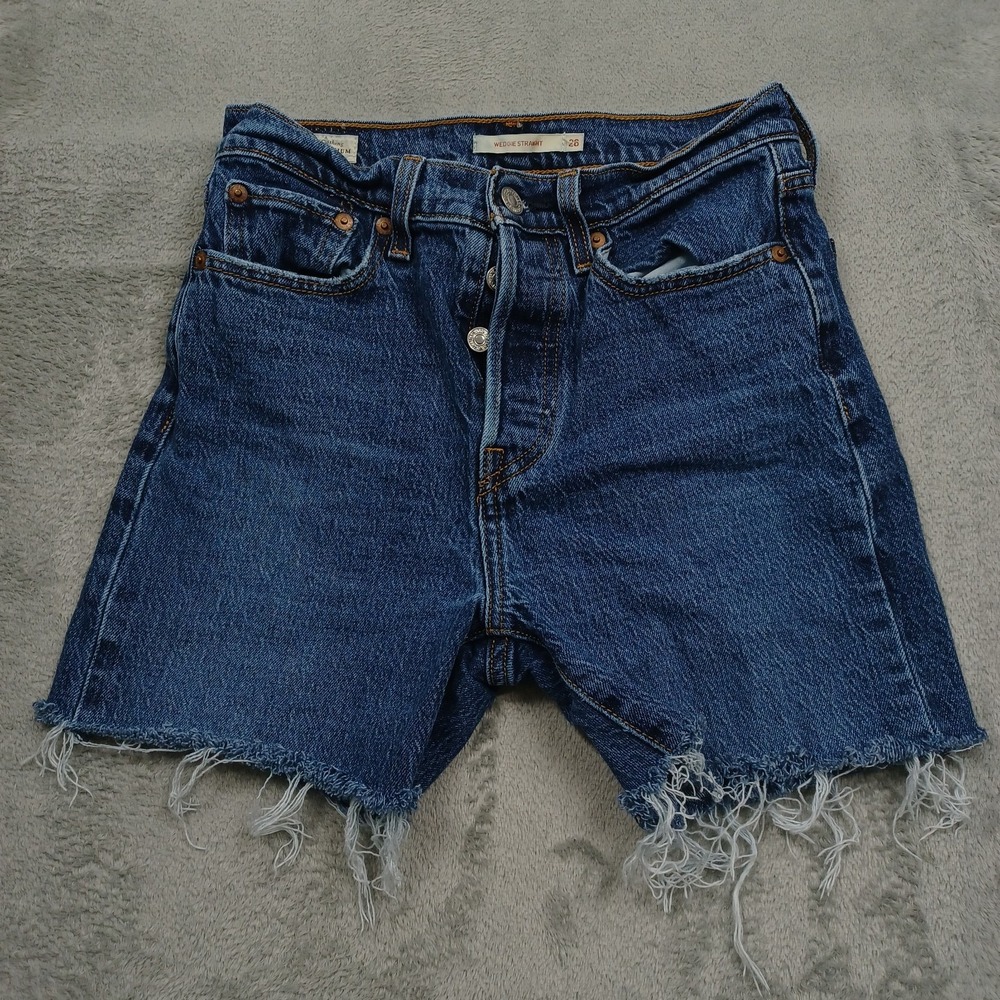 Levis 501 Shorts Womens 26 Blue Denim Pockets Premium Casual Modern Cut Off
